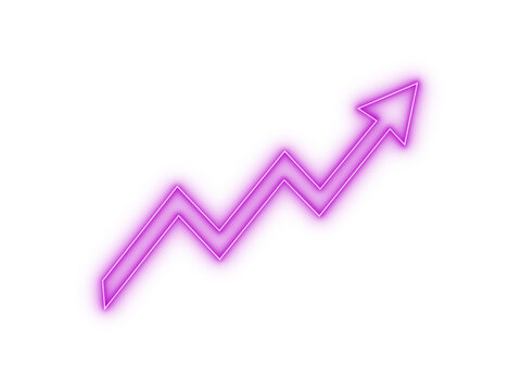 Business growth purple pink arrow up with financial chart graph and analytics symbol representing success statistics and economy on transparent background for finance and marketing, two stepe