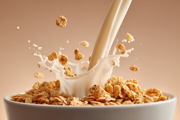 Cereal breakfast milk splash bowl food healthy eating morning nutrition delicious flakes crispy  character