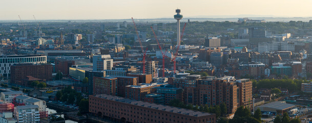 Aerial image of Liverpool downtown cityscape 