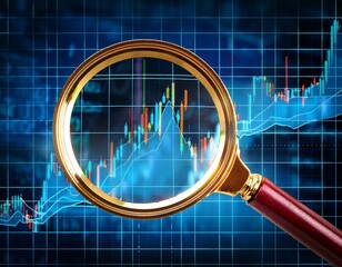 magnifying glass over stock market chart highlighting data analysis financial insights and focus in market trends