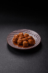 Meat, meatballs in tomato sauce, Italian food, beef or pork with salt . Meatballs with tomatoes