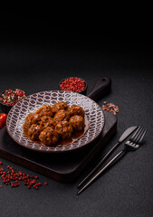 Meat, meatballs in tomato sauce, Italian food, beef or pork with salt . Meatballs with tomatoes