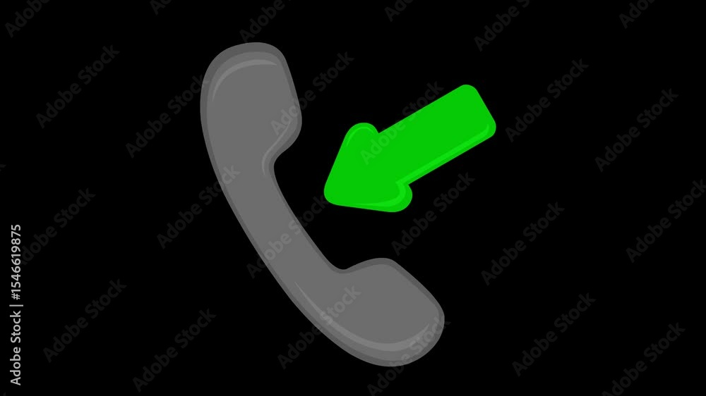Poster video animation phone icon and arrow moving in incoming call concept, on a transparent background wi