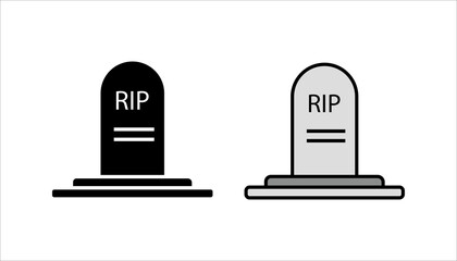 Black line Tombstone with RIP written on it icon set. isolated on white background. Grave icon.	
