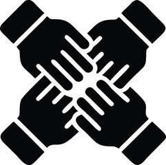 Obraz premium Four hands symbolizing unity and teamwork icon