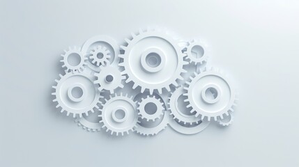 Abstract White Gears Interlocking Mechanism