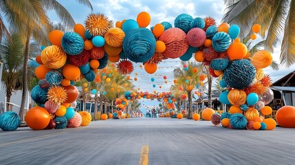 Tropical balloon archway street festival