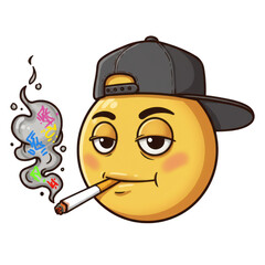 Emoji smoking with a cap isolated on transparent background