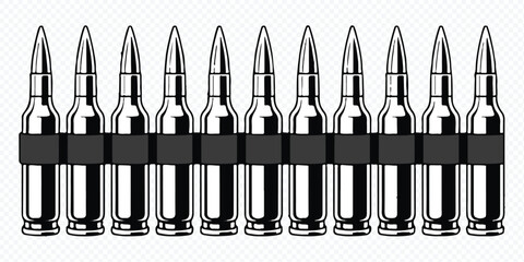 vector illustration of ammunition belt with bullets for professional military graphics