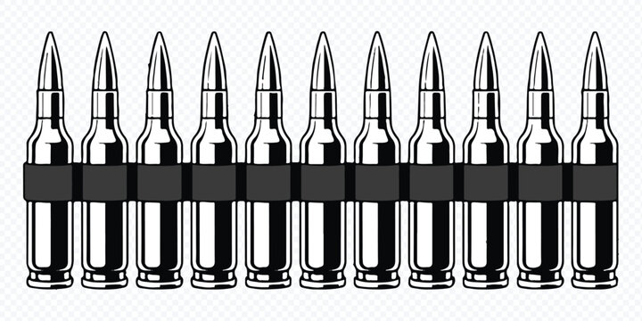 vector illustration of ammunition belt with bullets for professional military graphics
