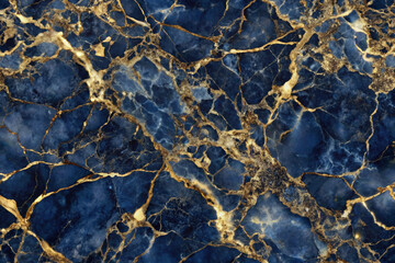 Fototapeta premium Navy Blue Marble Texture with Metallic Gold Flecks Deep, Rich Background Image