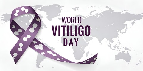 Celebrate World Vitiligo Day with a Purple Awareness Ribbon Design featuring a World Map Background