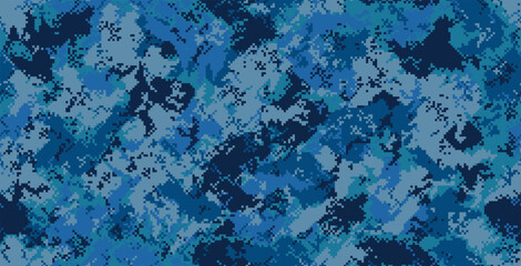 Seamless blue pixel natural camouflage pattern.
