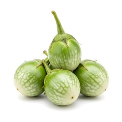 Naklejka premium Fresh Green Eggplants Display: A captivating display of vibrant green eggplants, showcasing their freshness and unique patterns. Ideal for culinary and agricultural themes.