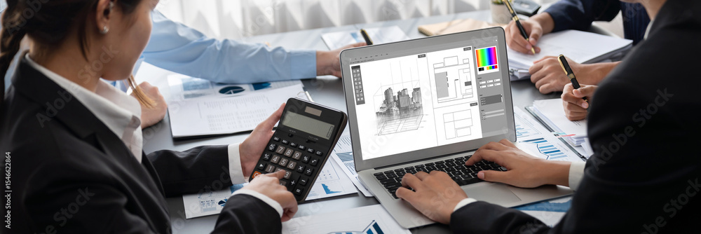 Poster business intelligence and data analysis concept. analyst team working on financial data analysis das