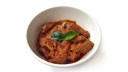 Beef Toppa Lada served in a white bowl. Popular Indonesian food from Makassar, South Sulawesi