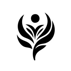 Abstract human figure in leaves symbol in black and white colors representing personal growth