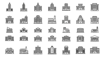 Collection of Modern Building Icons Architectural Line Art Graphics