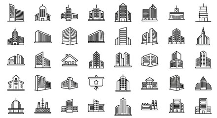 Fototapeta premium Collection of Modern Building Line Icons Architecture Illustrations