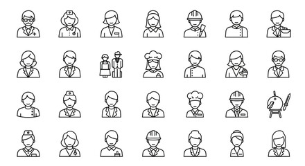 Obraz premium Collection of Line Art Icons Diverse Professions & Occupations