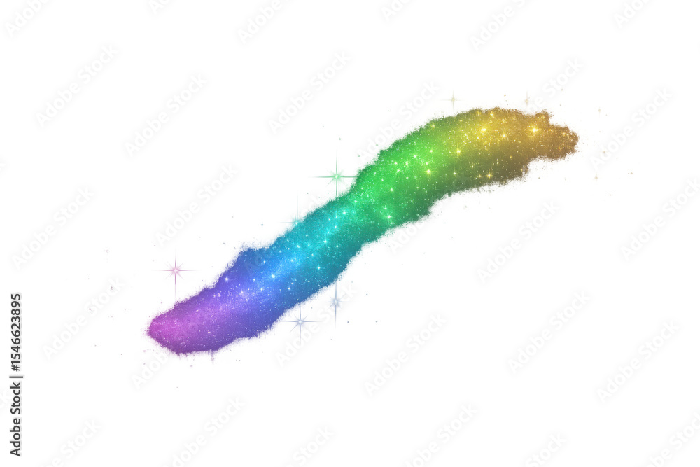 Poster multicolored glittering brush stroke trail shimmering across transparent surface, creating magical g