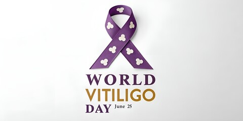 Celebrate World Vitiligo Day with this awareness ribbon design featuring a purple ribbon adorned with white hearts symbolizing hope and unity for those affected by vitiligo.