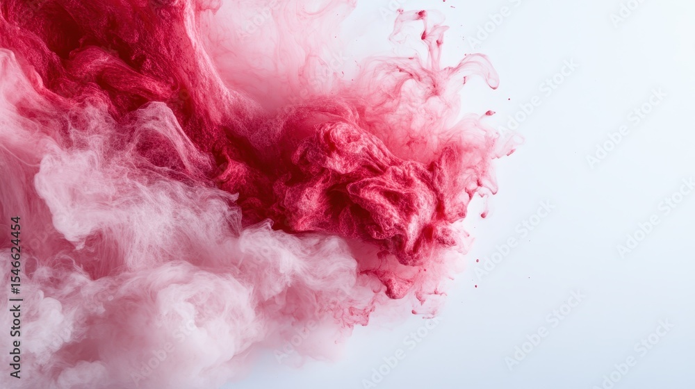 Poster a dynamic and colorful abstract image featuring swirling pink powder with a cloud-like texture that 