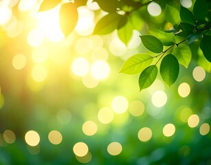 Photorealistic Blurred Nature Background with Golden Bokeh Highlights