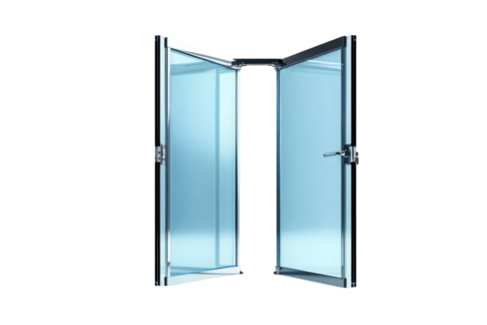Two open glass doors shining inviting transition to possibilities showcasing architectural on transparent background
