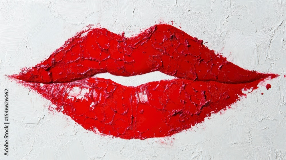 Poster close-up of red lipstick imprint on textured surface.
