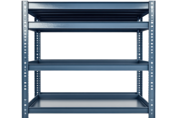 Sturdy metal shelving unit ready for organization perfect for garage storage or industrial on transparent background