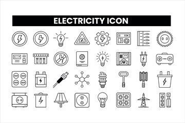 Set of  outline icons related to electrity icon collection. Editable stroke. Vector illustration