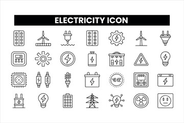 Set of  outline icons related to electrity icon collection. Editable stroke. Vector illustration