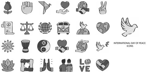 International day of peace simple concept 24 hand drawn Grew color icons set .Vector illustration.	