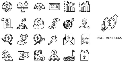 Investment simple concept 24 hand drawn Grew color icons set .Vector illustration.	
