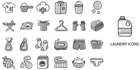 Laundry simple concept 24 hand drawn Grew color icons set .Vector illustration.	
