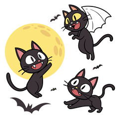 Black Cats and Full Moon – Halloween Cartoon Stickers
