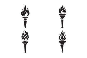 Burning Torch Silhouette Icon Collection Vector Flame Set