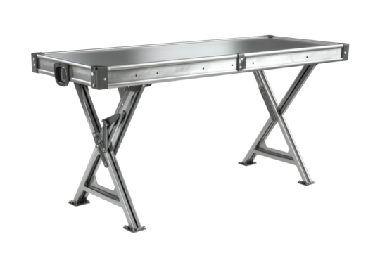 Rugged metal table ready for action evokes workshop ingenuity industrial strength with on transparent background