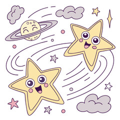 Cute Cosmic Stars – Whimsical Cartoon Sticker Pack
