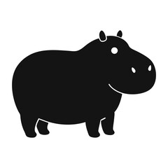 Hippo Silhouette Vector with Wide Mouth and Stubby Legs, Solid Color Minimal Design on White Background.
