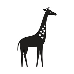 Naklejka premium Tall Giraffe Silhouette Vector with Long Neck and Geometric Spots, Solid Color Minimalist Design on White Background.