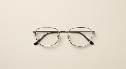 Folded reading glasses with silver frame on textured paper background