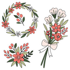 Floral Wreaths and Bouquets – Decorative Sticker Vectors

