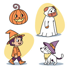 Funny Halloween Costumes – Kids and Pets Vector Stickers
