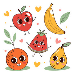 Lovely Fruit Characters – Fun Vector Sticker Set
