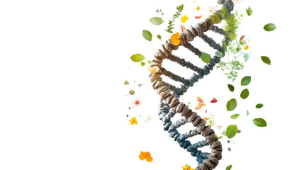 Abstract Representation of DNA Helix with Leaves, Flowers, and Natural Elements for Science and Nature Themes