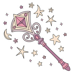 vector illustration of a magic wand and stars