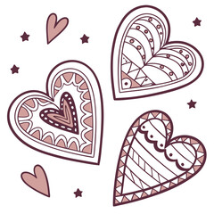 Patterned Heart Doodles – Hand Drawn Vector Stickers
