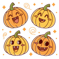 Pumpkin Faces and Expressions – Cute Halloween Stickers
